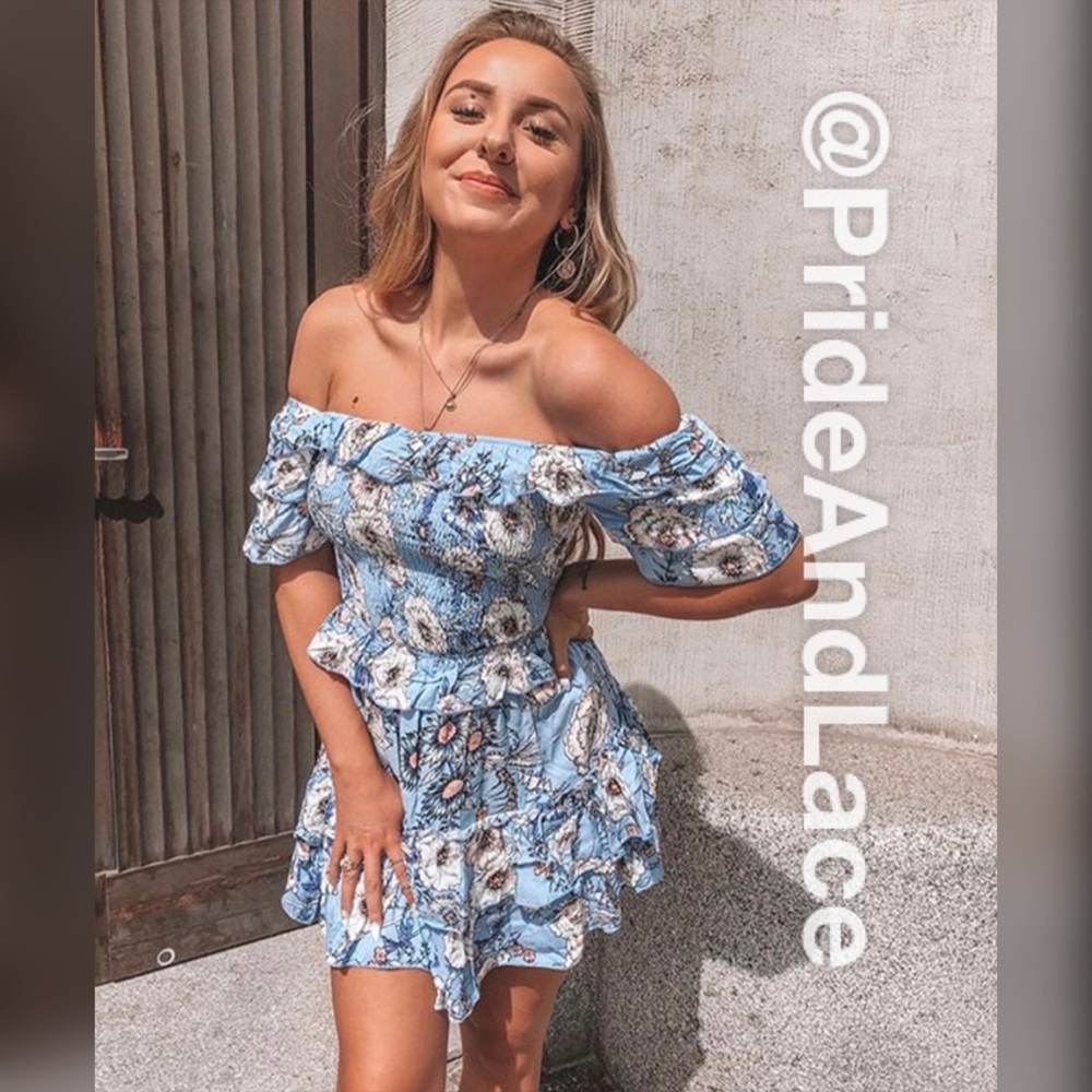 LAST 1️⃣ 🤍Floral Bardot Ruffle Frill Sheared Dress